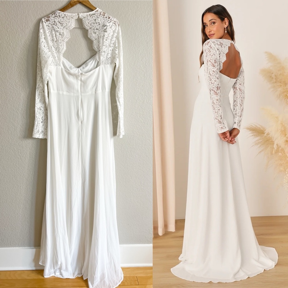 Promised Forever White Lace Long Sleeve Backless Maxi Dress